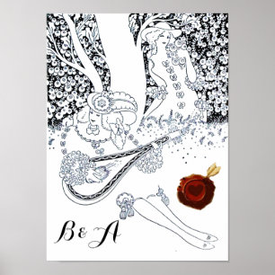 POSTER ROMANCE DE LA SAINT-VALENTIN,MONOGRAMME D'AMOUREUX