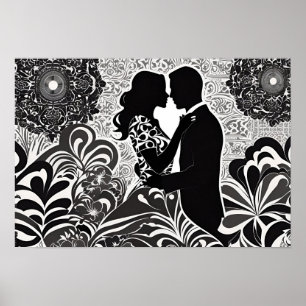 Poster Romance moderne : Baiser noir et blanc