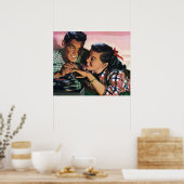 Poster Romance vintage, amour du lycée en amour (Cuisine)