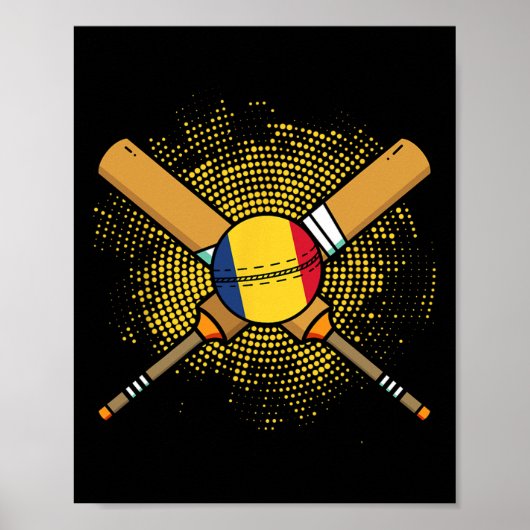 Poster Romanian Cricket Racket And Ll Flag Of Romania  (Devant)