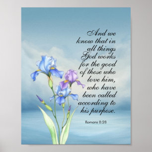 Poster Romans 8:28 Iris Aquarelle