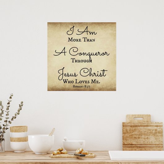 Poster Romans Bible Verse Je suis plus qu'un conquérant (Cuisine)
