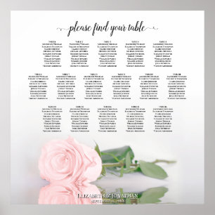 Poster Romantic 16 Table Pink Rose Wedding Seating Chart