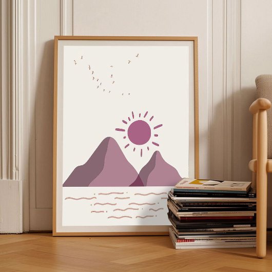 Poster Romantic Berry Abstract Art Sunset Mountains Wall 