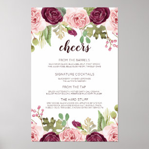 Poster Romantic Blooms Wedding Bar Menu