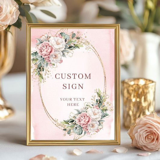 Poster Romantic Boho Dusty Pink Floral Custom Sign