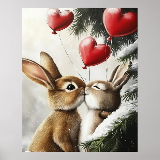 Poster Romantic Bunny Couple Valentine Wall Art (Devant)