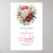 Poster Romantic Burgundy Blush Greenery Welcome Sign (Devant)
