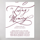 Poster Romantic Burgundy Text Wedding In Loving Memory (Devant)