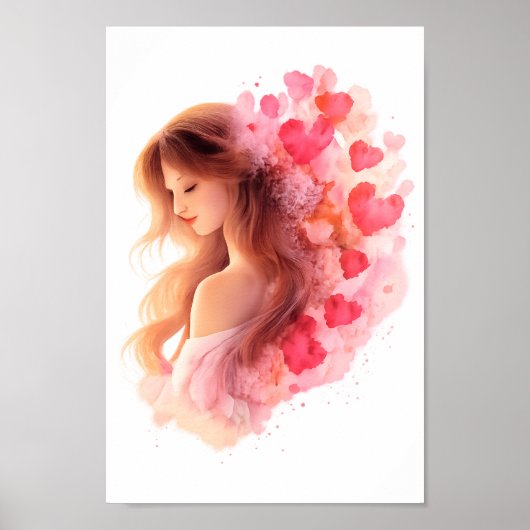 Poster Romantic Floral Portrait Soft Valentine Love Art (Devant)