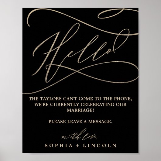 Poster Romantic Gold Calligraphy Black Audio Guestbook (Devant)