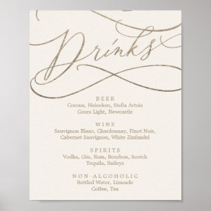 Poster Romantic Gold Calligraphy   Ivory Drink Menu Sign