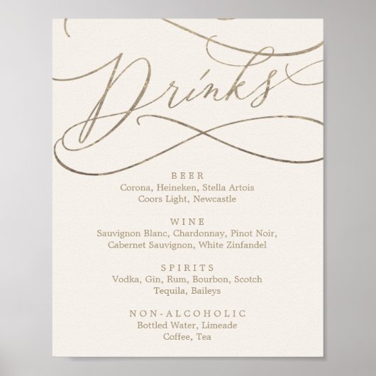 Poster Romantic Gold Calligraphy | Ivory Drink Menu Sign (Devant)