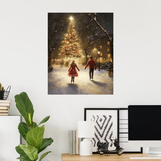 Poster Romantic Ice Skating Couple Christmas Wall Art (Bureau à domicile)