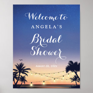 Poster Romantic Palm Beach String Lights Bridal Shower