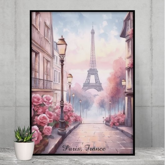Poster Romantic Paris France – Eiffel Tower Floral