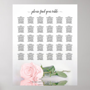 Poster Romantic Pink Rose 30 Table Wedding Seating Chart