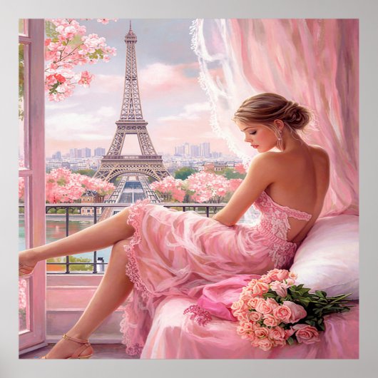 Poster Romantic Reverie in Pink Paris (Devant)