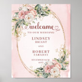 Poster Romantic Rose Gold Flowers Greenery Wedding Welcom (Devant)
