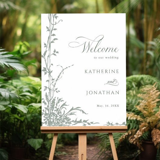 Poster Romantic Sage Green Floral Garden Wedding Welcome 