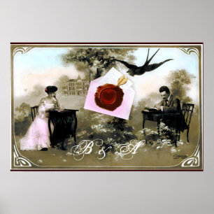 POSTER ROMANTIC VALENTINE LETTER RED WAX SEAL MONOGRAM