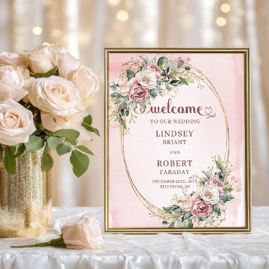 Poster Romantic Wedding Welcome Blush Floral Greenery
