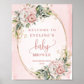 Poster Romantic Welcome Rose Gold Eucalyptus Floral Sign (Devant)