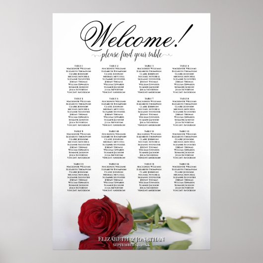 Poster Romantique 16 Table Rouge Rose Mariage Carte de si (Devant)