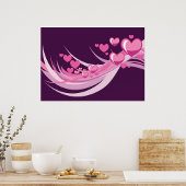 Poster Romantique Abstrait Coeurs Rose Design Sur Violet