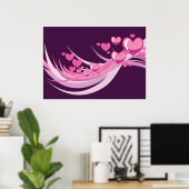 Poster Romantique Abstrait Coeurs Rose Design Sur Violet (Bureau à domicile)