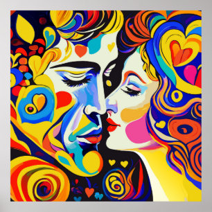 Poster Romantique Beau Couple de baiser en amour