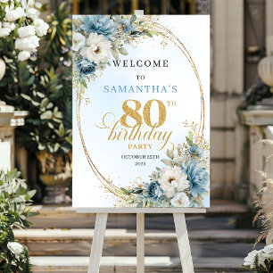 Poster Romantique boho fleurs bleues cadre doré 80 ans