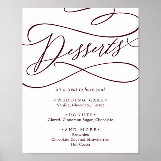 Poster Romantique Bourgogne Texte Mariage Desserts (Devant)
