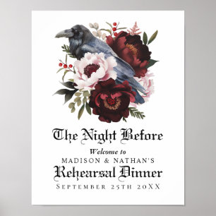 Poster Romantique Corbeau gothique Mariage Dîner de répét
