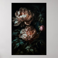 Poster romantique foncé peinture à l'huile florale