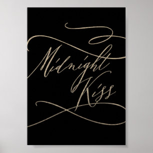 Poster Romantique Gold Calligraphie Noir Midnight Kiss