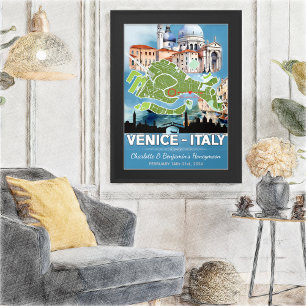 Poster Romantique Lune de miel Vacances Venise Italie Car