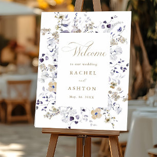 Poster Romantique Mariage Bienvenue Fleurs Violet Blanc O