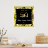 Poster Romantique or Décoratif encadré 50e Mariage (Cuisine)
