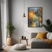 Poster Romantique Rainy soir scène de rue impressionniste