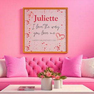 Poster Romantique rose et coeur rouge Saint Valentin