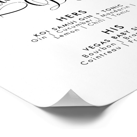 Poster Romantique Script Signature Boissons Bar Mariage (Coin)