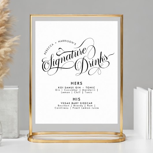 Poster Romantique Script Signature Boissons Bar Mariage