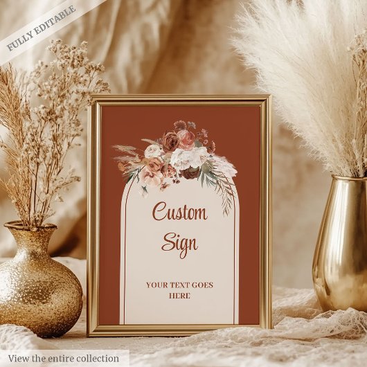 Poster Romantique Terracotta Pampas Sage Boho Floral Cust