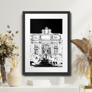 Poster Rome Fontaine de Trevi Noir Blanc Voyage