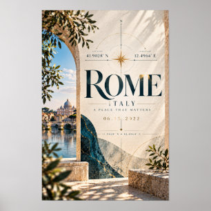 Poster Rome Italie Boussole Typographie Luxe Voyage Mur A