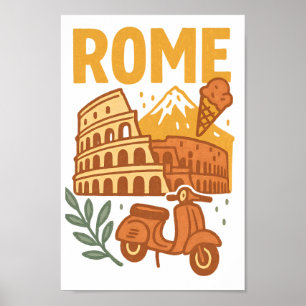Poster Rome Italie Minimaliste Colisée Dessiné à la Main