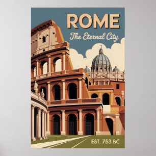 Poster Rome Italie Rétro Ciel Ville Voyage
