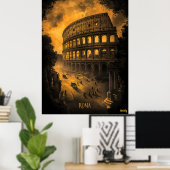 Poster Rome Skyline - Charcoal Monochrome Art - Urban (Bureau à domicile)
