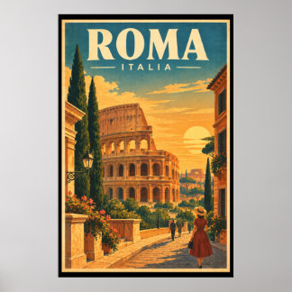 Poster Rome Vintage Italie Voyage Art Colisée Coucher de